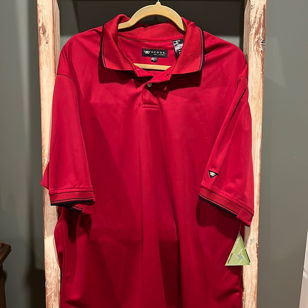 Mens Wedge brand Polo shirt. Size large. More of a maroon than red color.